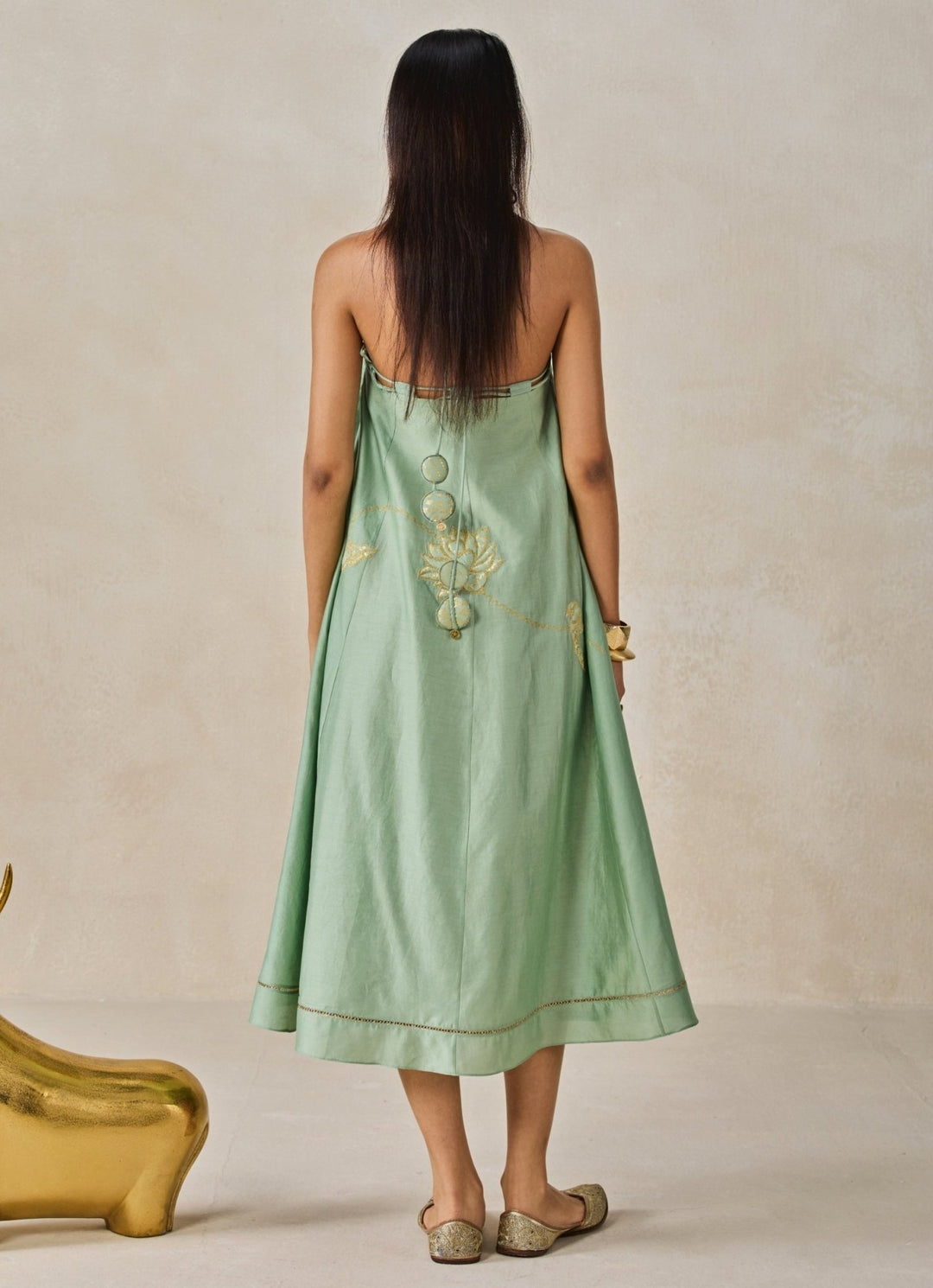 Sage Green Chanderi Midi Dress Nitika Gujral - Fabilicious Fashion