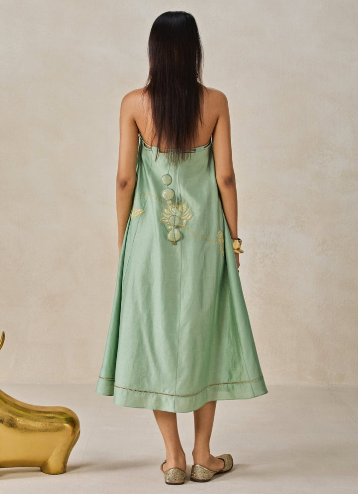 Sage Green Chanderi Midi Dress Nitika Gujral - Fabilicious Fashion