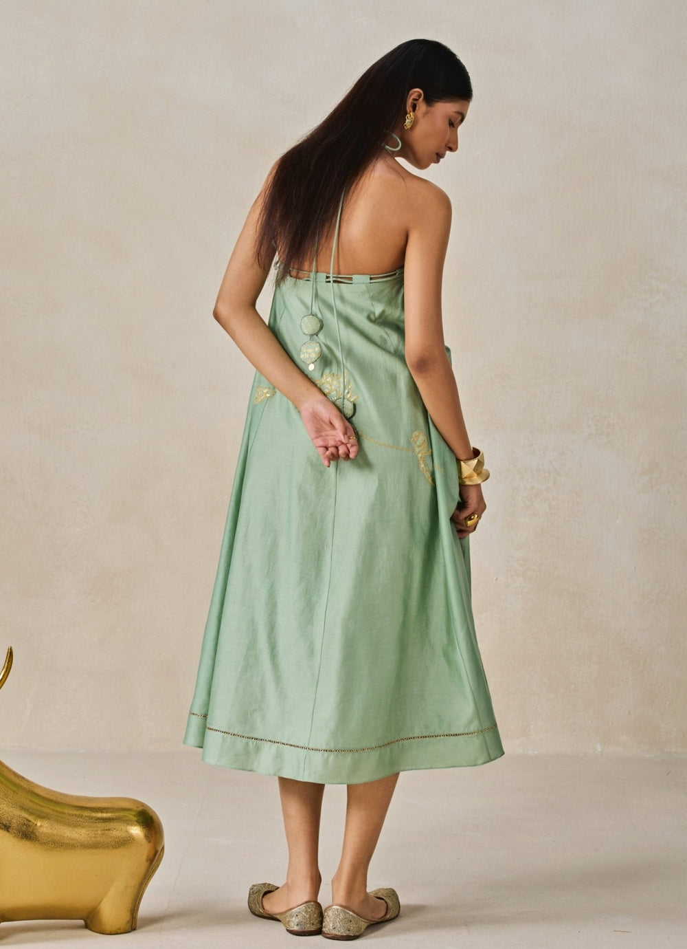 Sage Green Chanderi Midi Dress Nitika Gujral - Fabilicious Fashion
