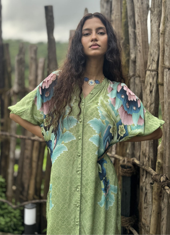 Sage Green Crepe Kurta Pant Set Basil Leaf - Fabilicious Fashion