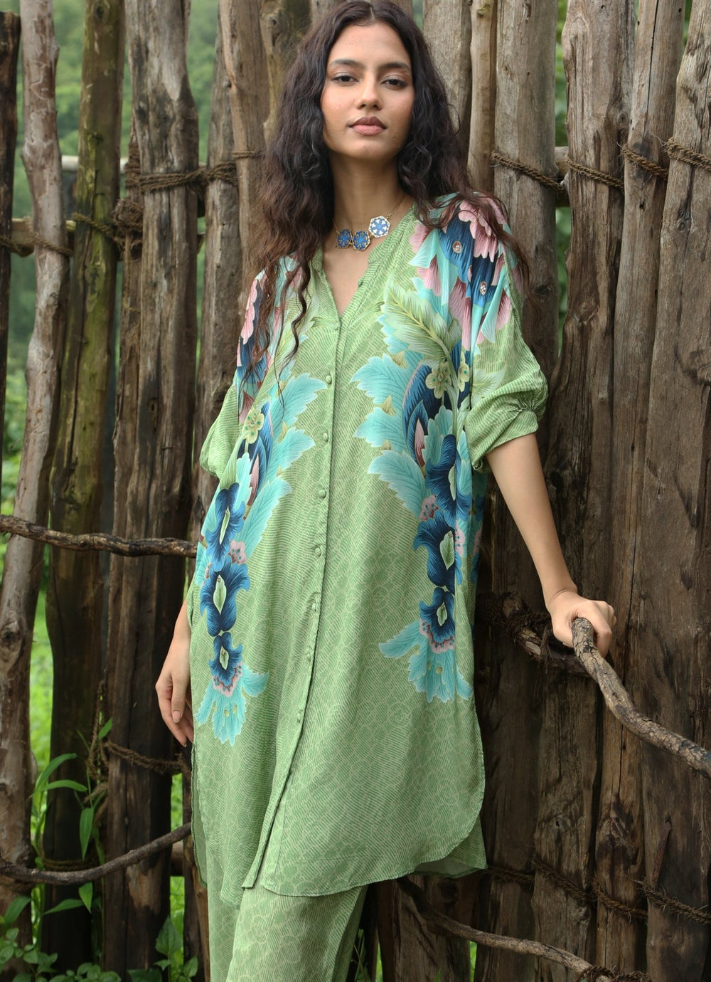 Sage Green Crepe Kurta Pant Set Basil Leaf - Fabilicious Fashion