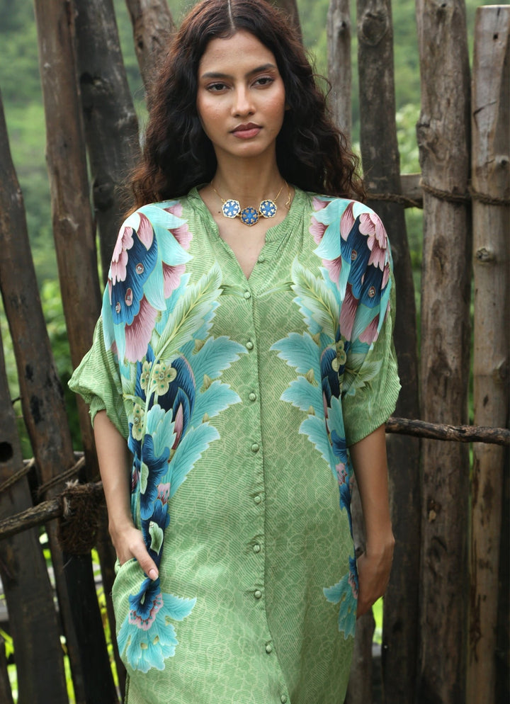 Sage Green Crepe Kurta Pant Set Basil Leaf - Fabilicious Fashion