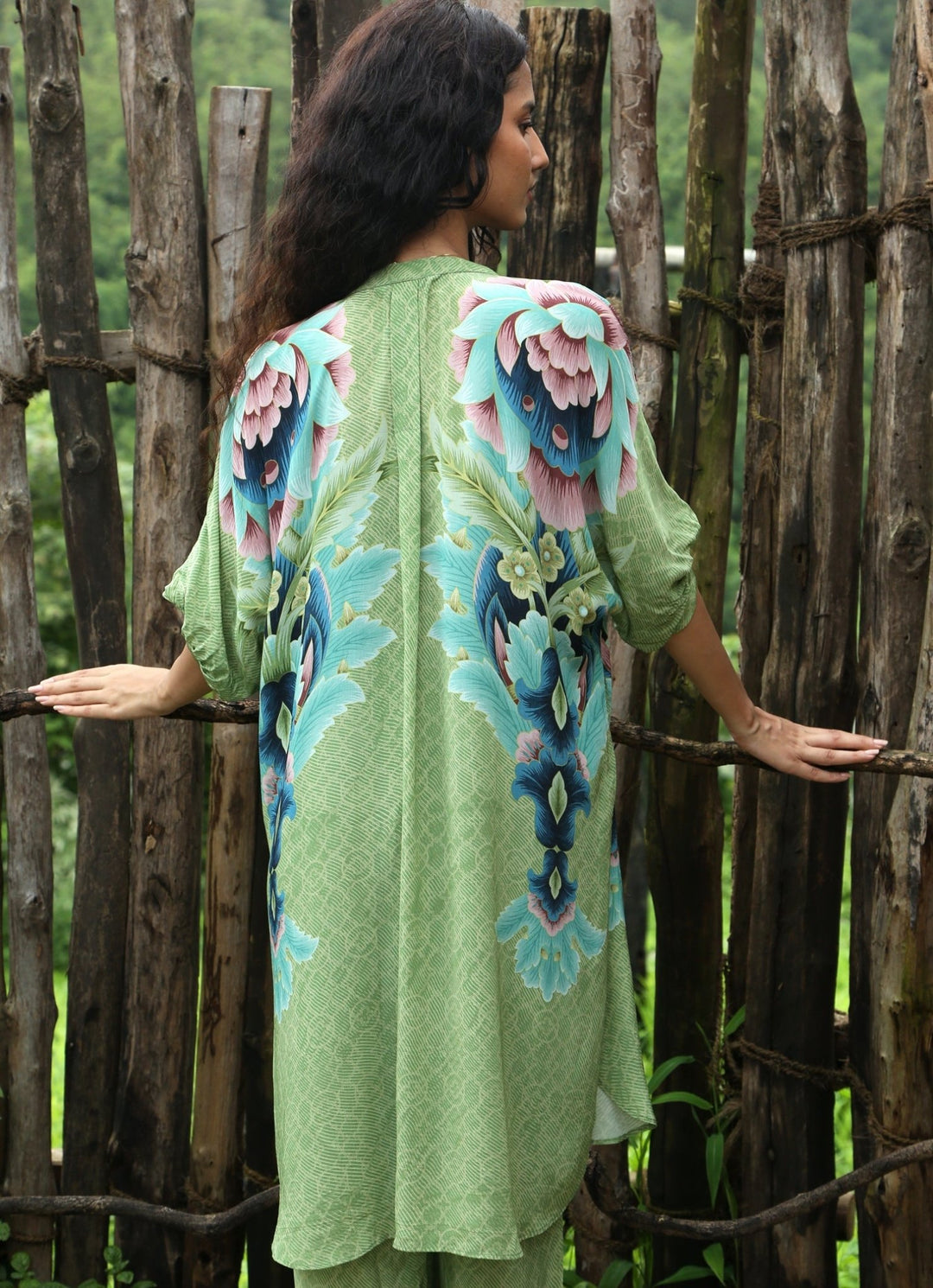 Sage Green Crepe Kurta Pant Set Basil Leaf - Fabilicious Fashion