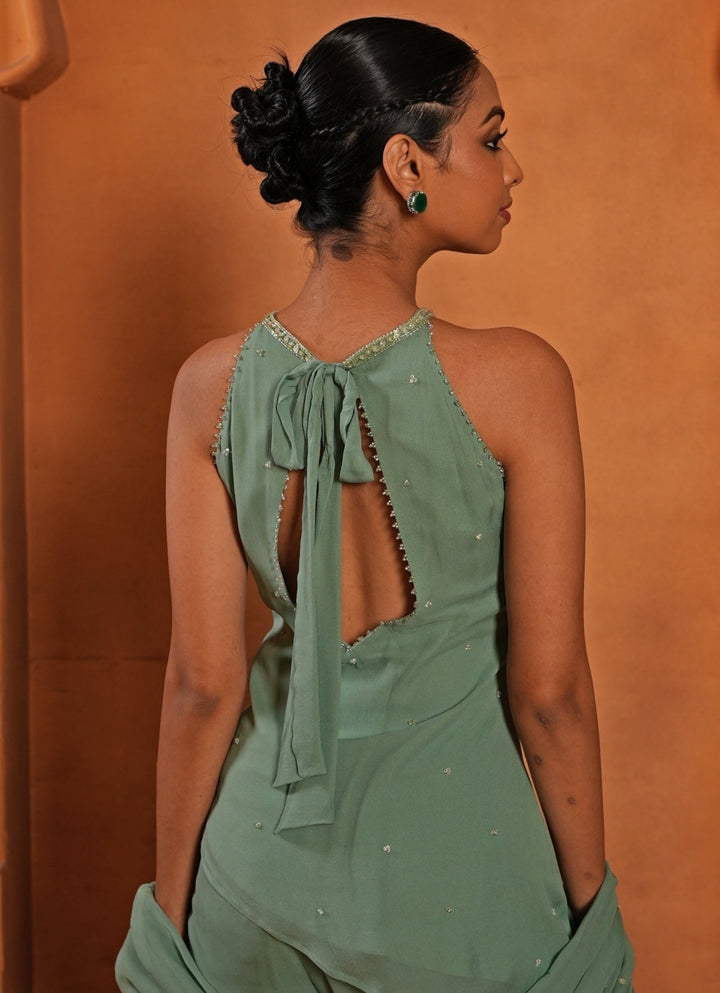 Sage Green Crepe Kurta Pants Set Enamour by Radha - Fabilicious Fashion