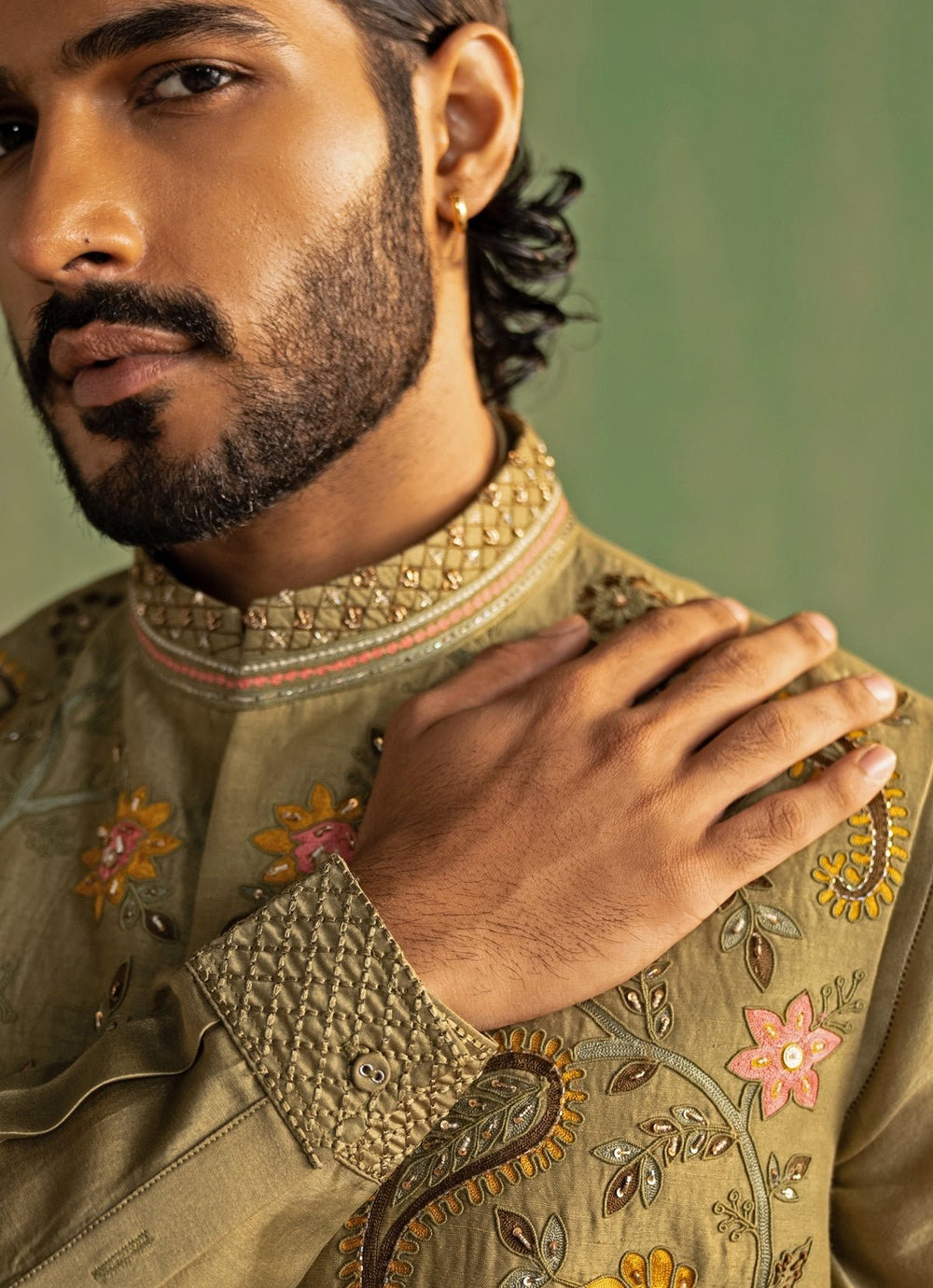 Sage Green Embroidered Kurta Bundi Set Studio Bagechaa - Men - Fabilicious Fashion