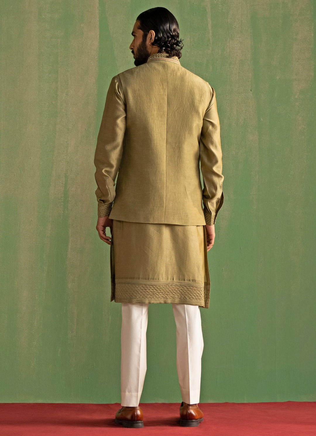 Sage Green Embroidered Kurta Bundi Set Studio Bagechaa - Men - Fabilicious Fashion