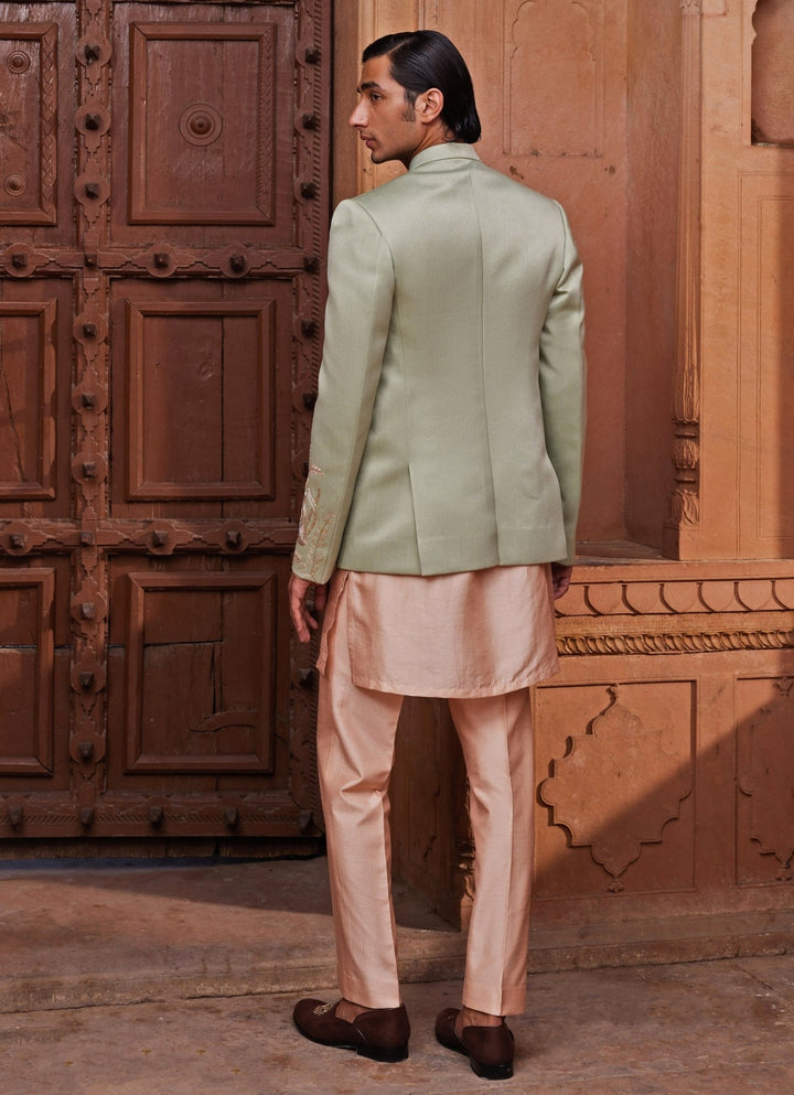 Sage Green Embroidered Nehru Jacket Set Contrast By Parth - Fabilicious Fashion