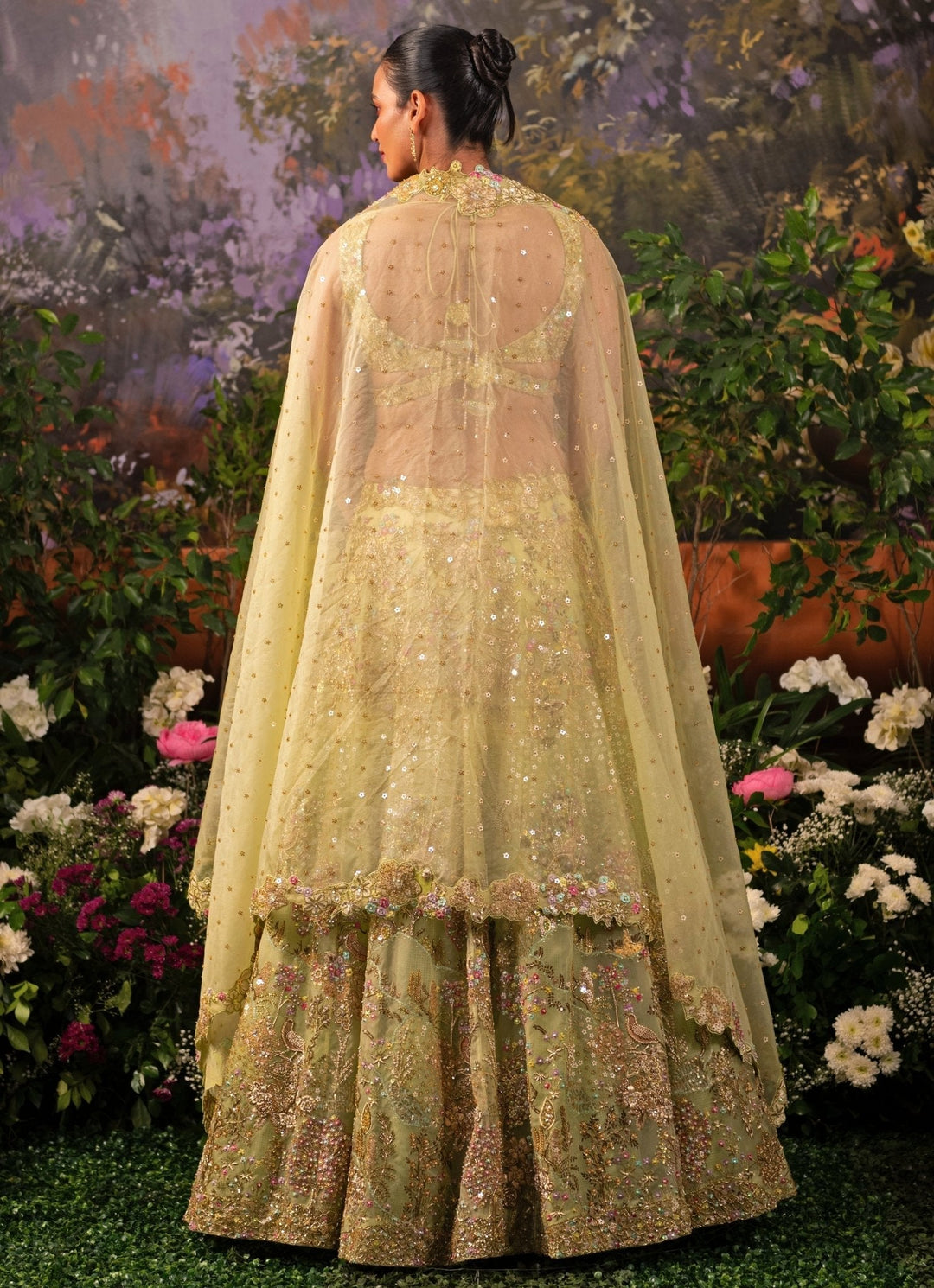Sage Green Embroidered Organza Lehenga Set Moledro - Fabilicious Fashion
