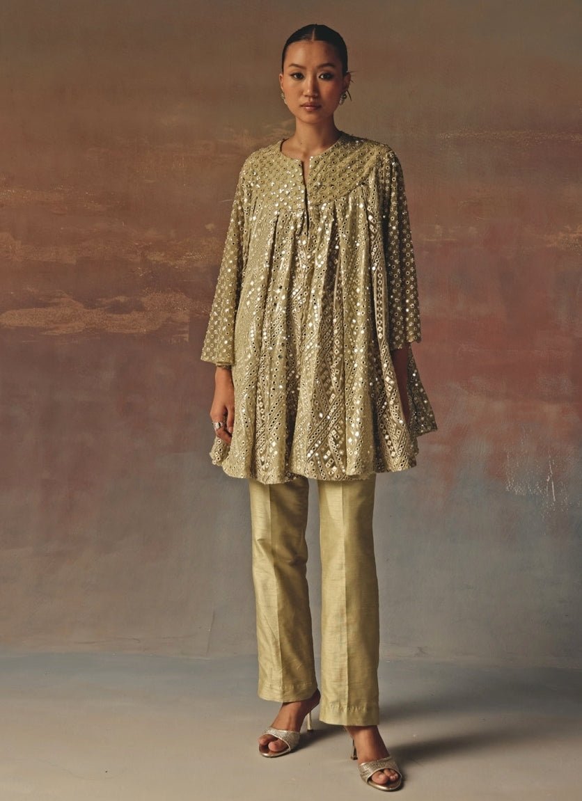 Twenty Nine Sage Green Georgette Mirrorwork Kurta PantsFabilicious Fashion