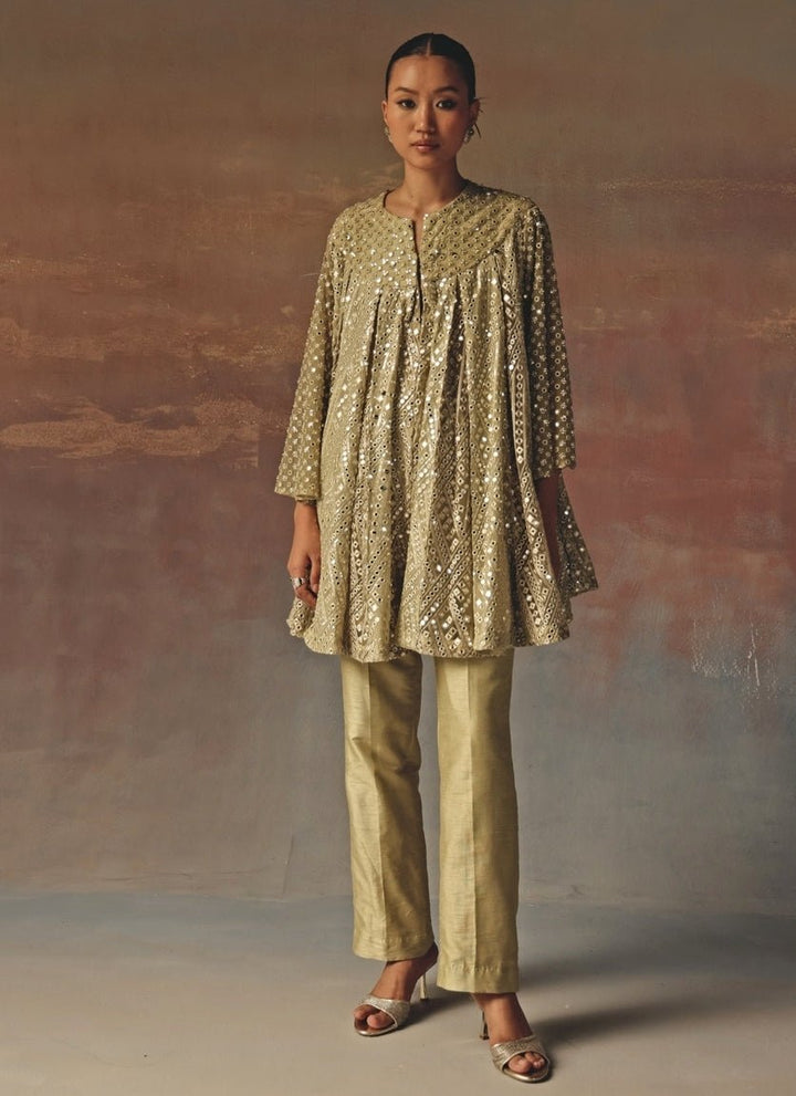 Twenty Nine Sage Green Georgette Mirrorwork Kurta PantsFabilicious Fashion