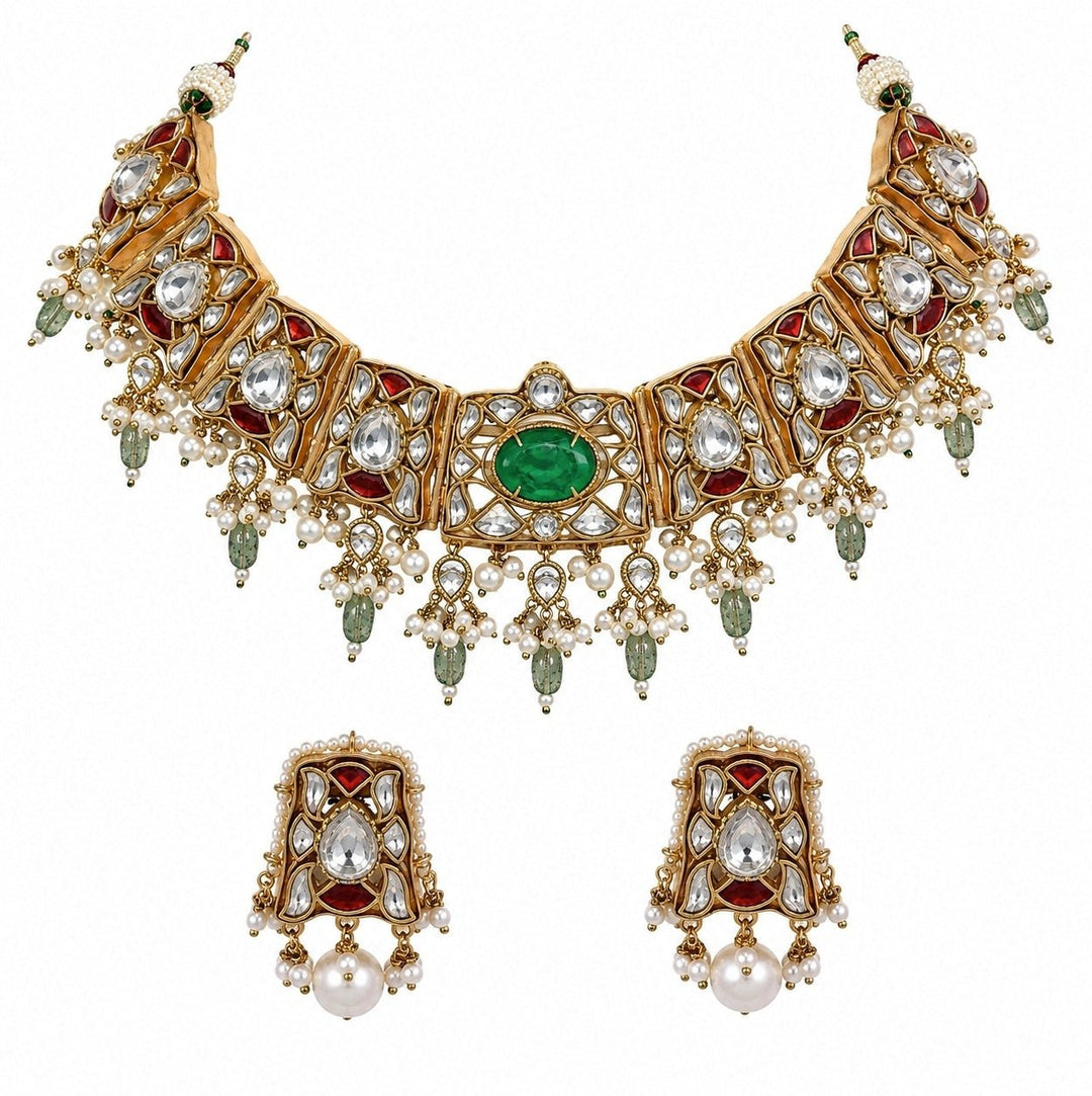 Vivinia By Vidhi Mehra Sage Green Gold Plated Kundan Choker SetFabilicious Fashion