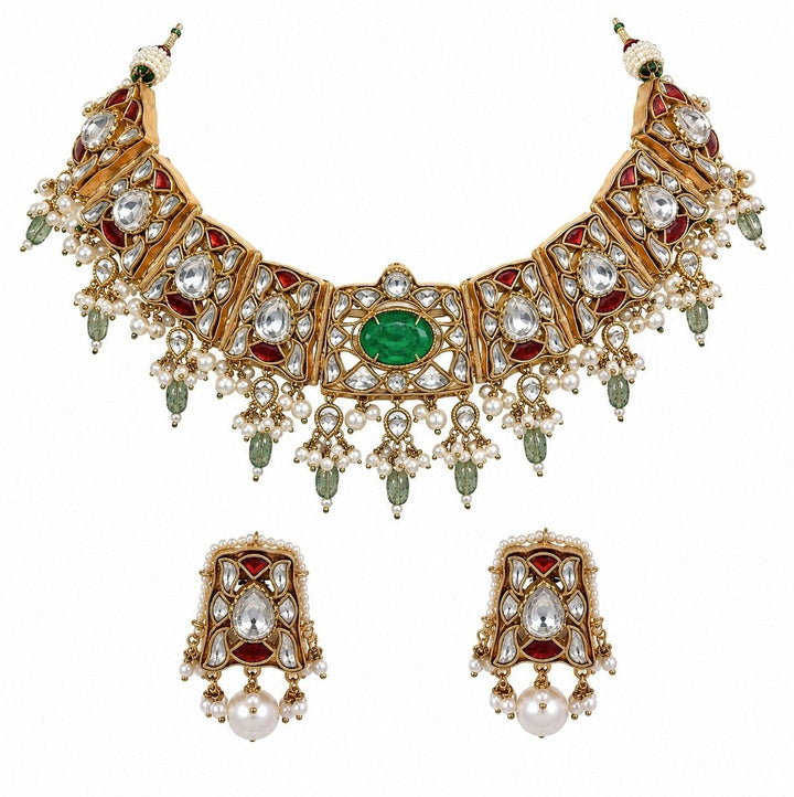 Vivinia By Vidhi Mehra Sage Green Gold Plated Kundan Choker SetFabilicious Fashion