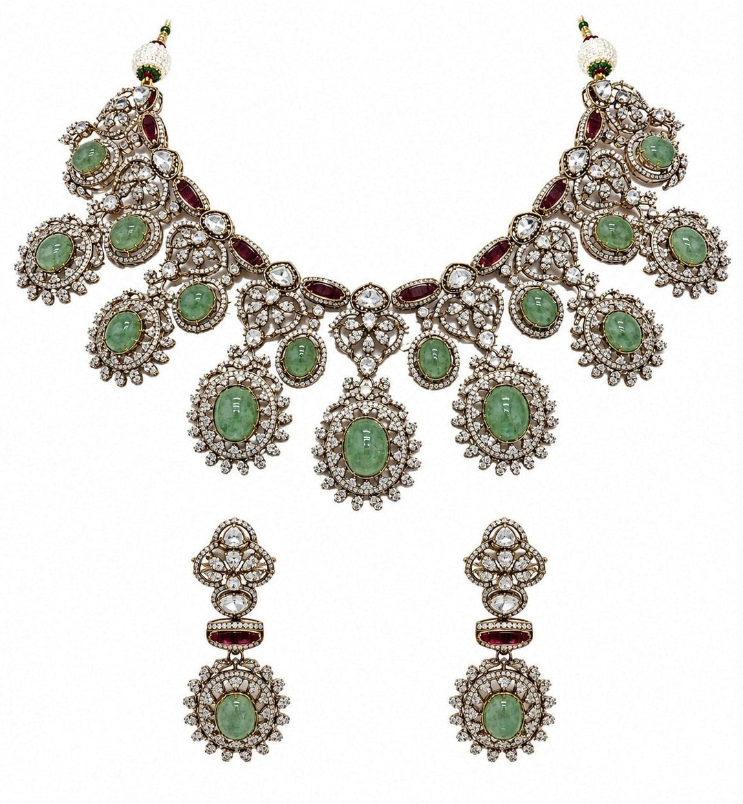 Vivinia By Vidhi Mehra Sage Green Gold Plated Zircon Necklace SetFabilicious Fashion