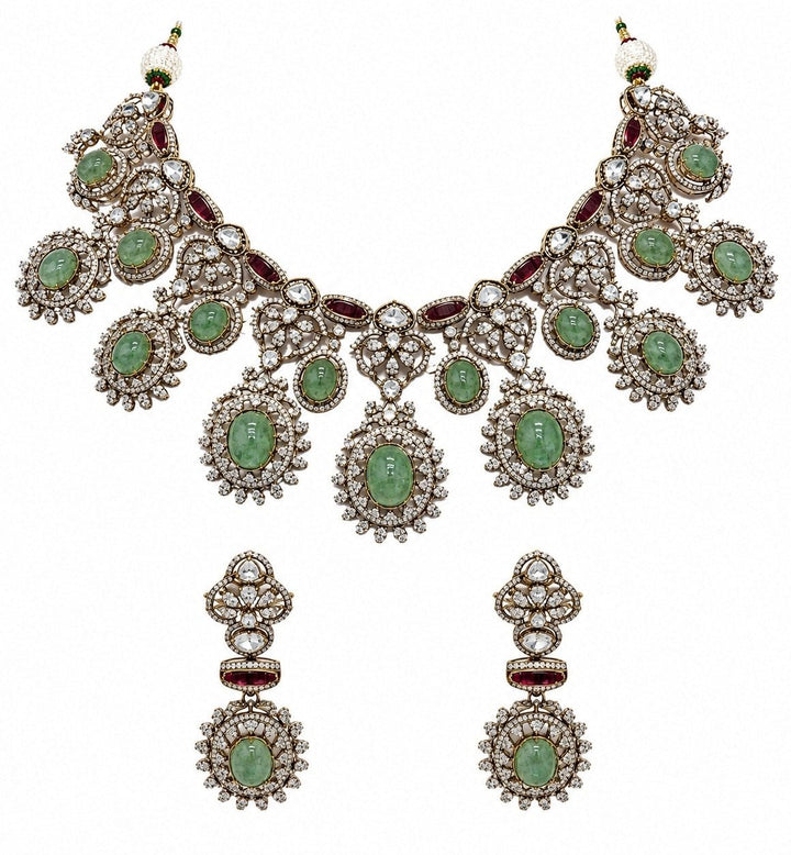 Vivinia By Vidhi Mehra Sage Green Gold Plated Zircon Necklace SetFabilicious Fashion