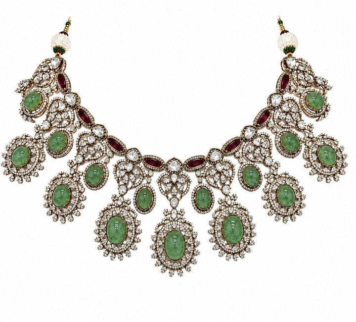 Vivinia By Vidhi Mehra Sage Green Gold Plated Zircon Necklace SetFabilicious Fashion