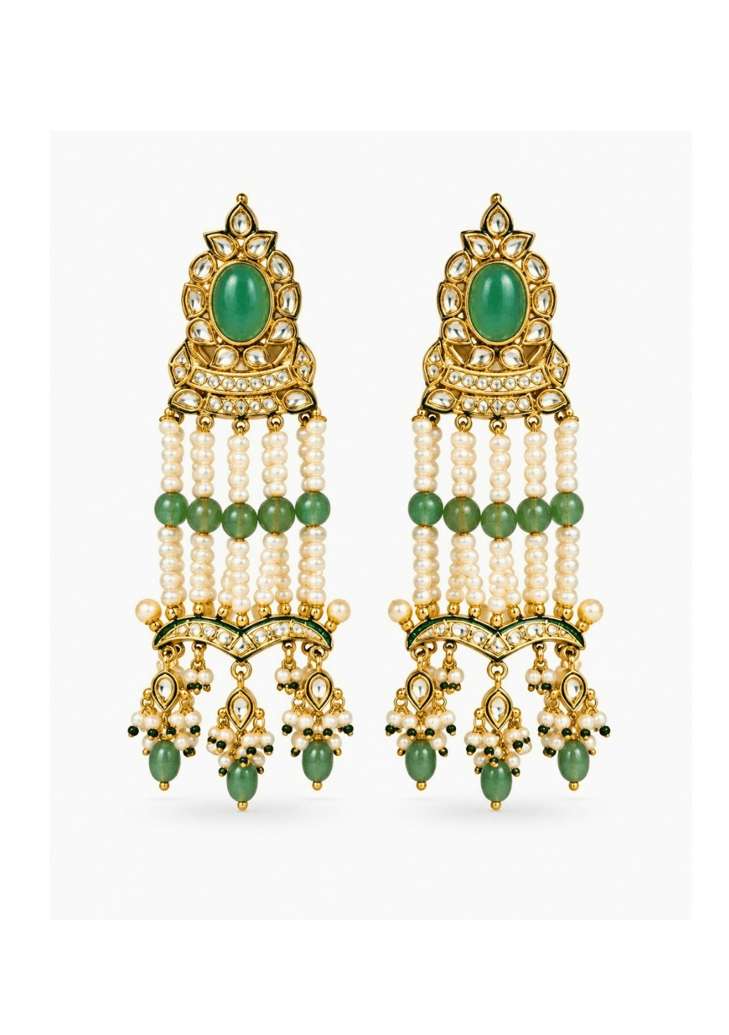 Vivinia By Vidhi Mehra Sage Green Kundan And Pearl EarringsFabilicious Fashion