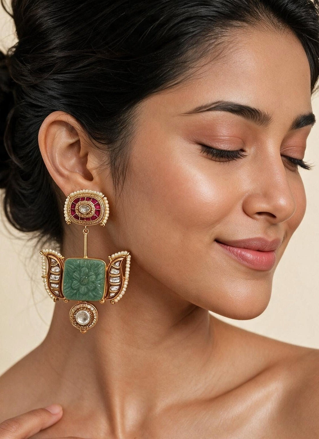 Vivinia By Vidhi Mehra Sage Green Kundan Statement EarringsFabilicious Fashion