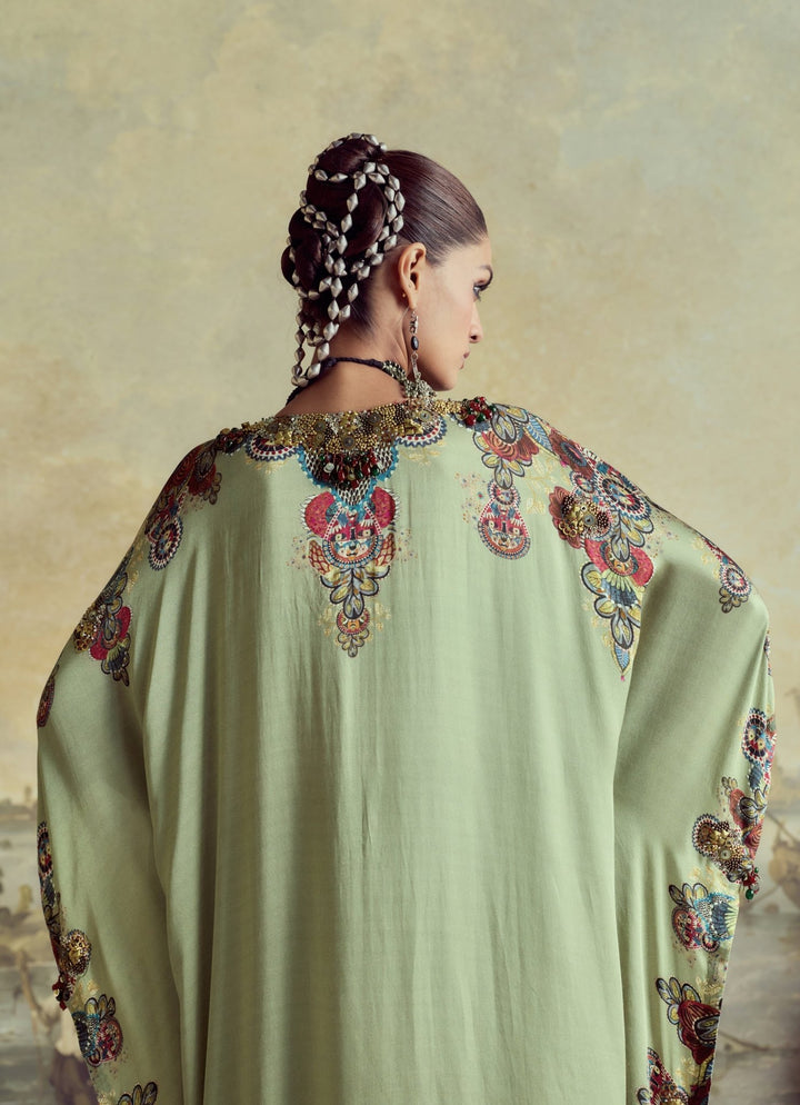 Prisho Sage Green Modal Satin Kaftan Pants SetFabilicious Fashion