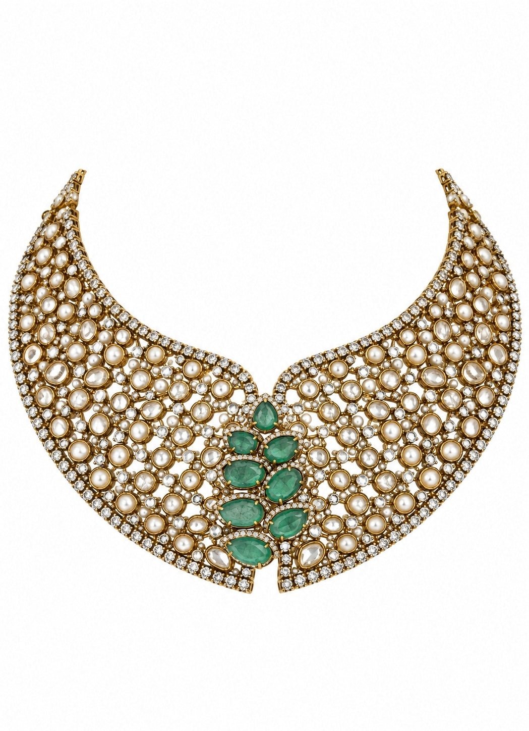 Vivinia By Vidhi Mehra Sage Green Moissanite Polki Necklace SetFabilicious Fashion