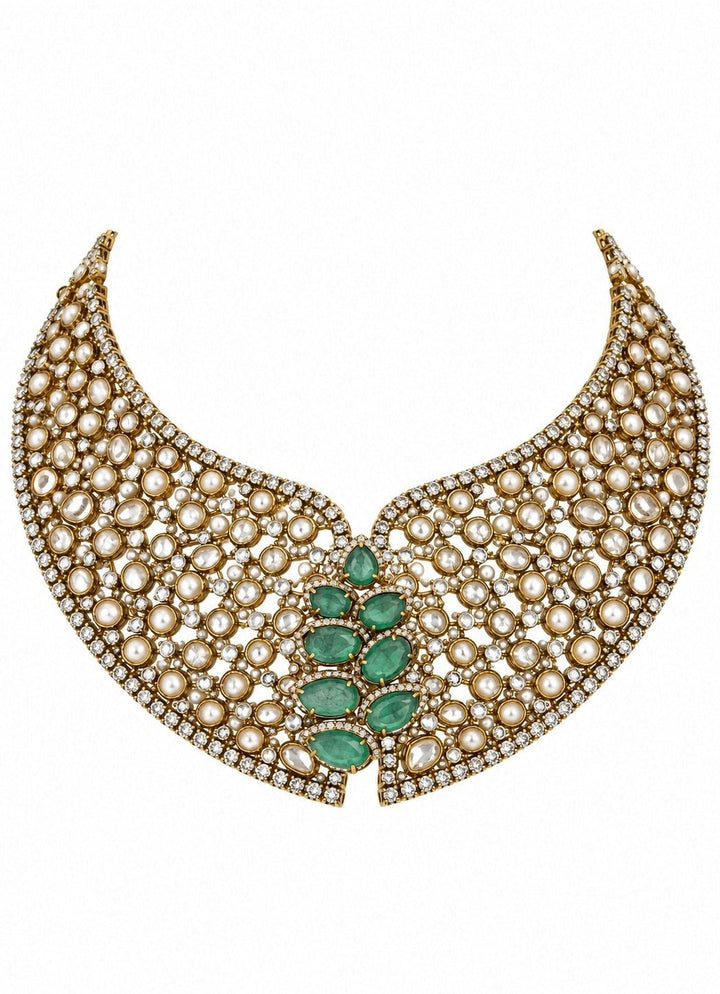 Vivinia By Vidhi Mehra Sage Green Moissanite Polki Necklace SetFabilicious Fashion