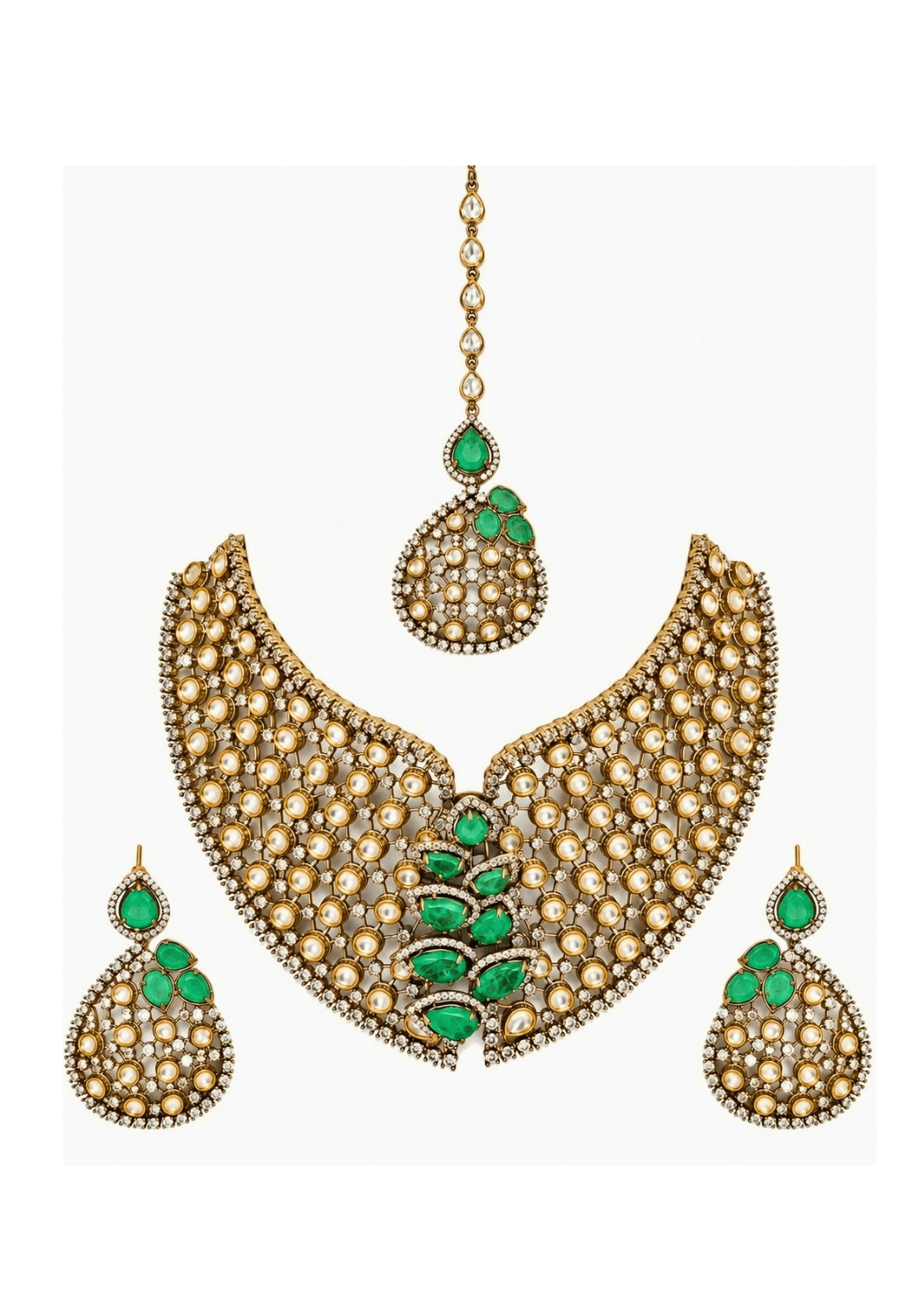 Vivinia By Vidhi Mehra Sage Green Moissanite Polki Necklace SetFabilicious Fashion
