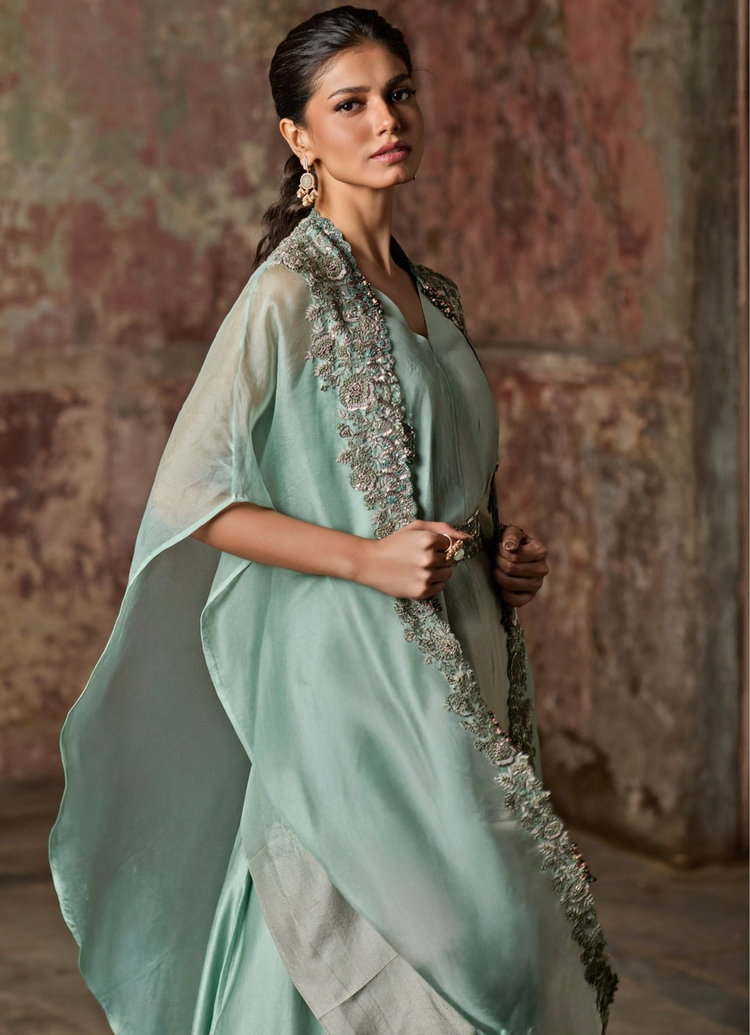 Prisho Sage Green Ombre Kurta Pants Set With CapeFabilicious Fashion