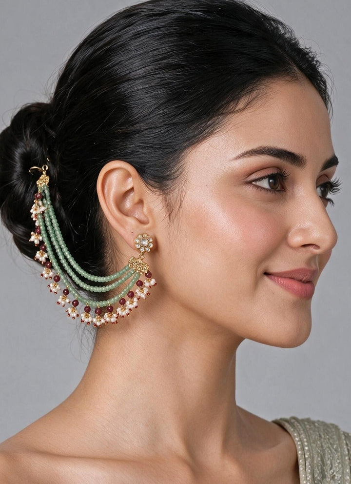 Vivinia By Vidhi Mehra Sage Green Pearl Layered EarchainFabilicious Fashion