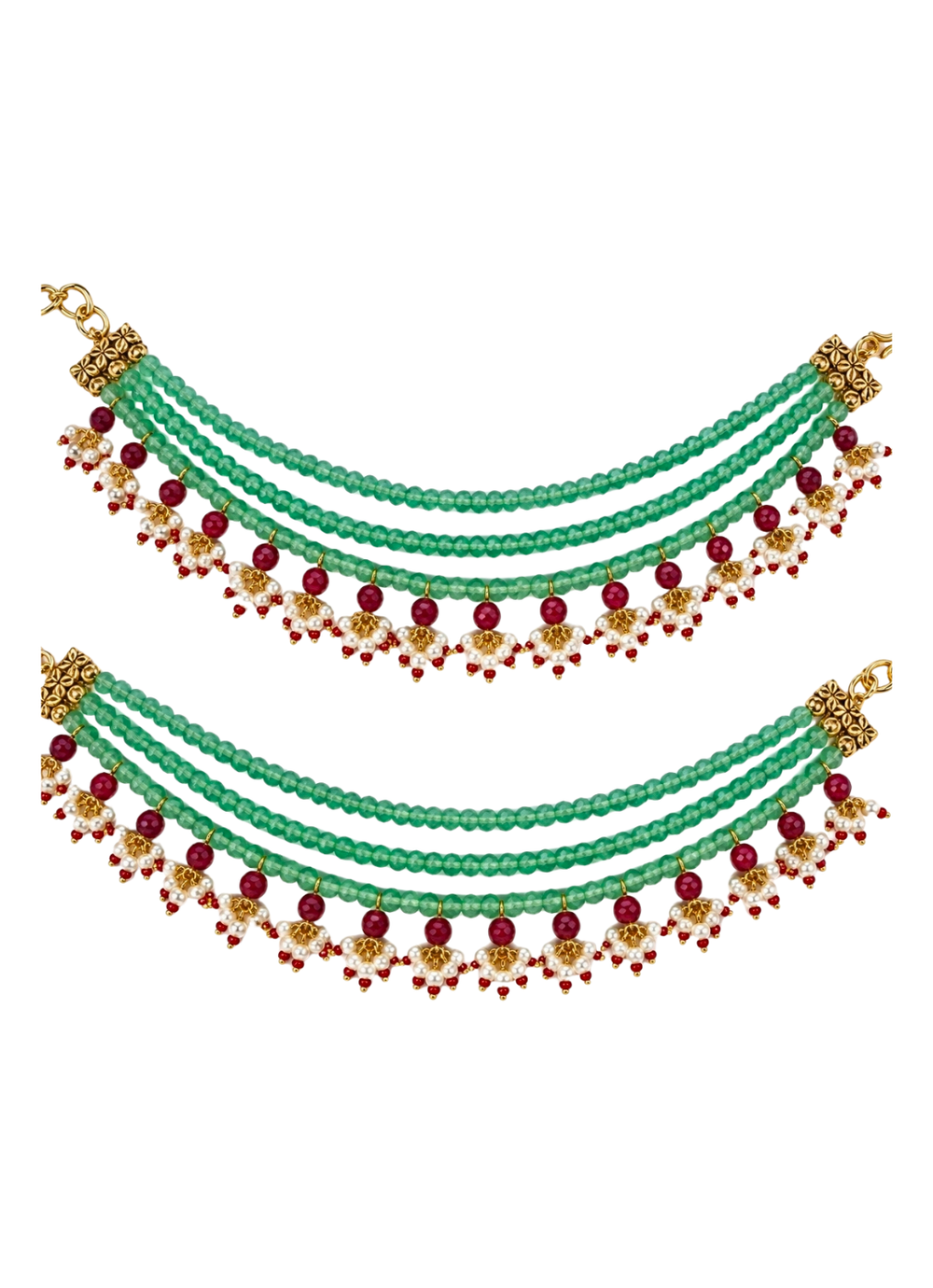 Vivinia By Vidhi Mehra Sage Green Pearl Layered EarchainFabilicious Fashion