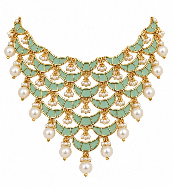 Vivinia By Vidhi Mehra Sage Green Pearl Necklace SetFabilicious Fashion