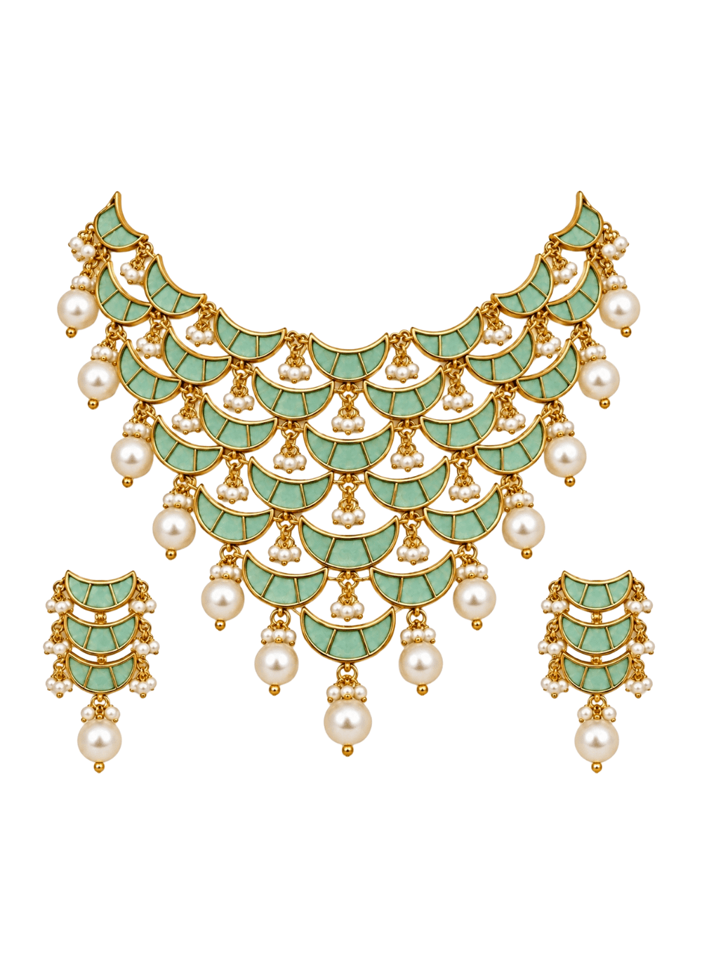 Vivinia By Vidhi Mehra Sage Green Pearl Necklace SetFabilicious Fashion