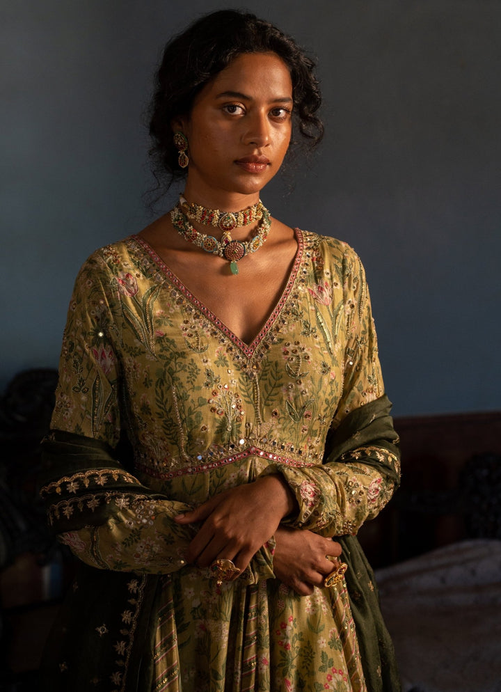 Sage Green Printed Anarkali Set Paulmi and Harsh - Fabilicious Fashion