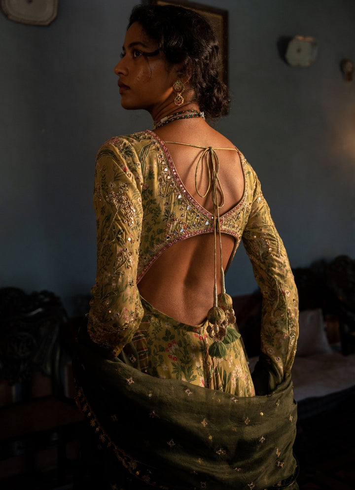 Sage Green Printed Anarkali Set Paulmi and Harsh - Fabilicious Fashion