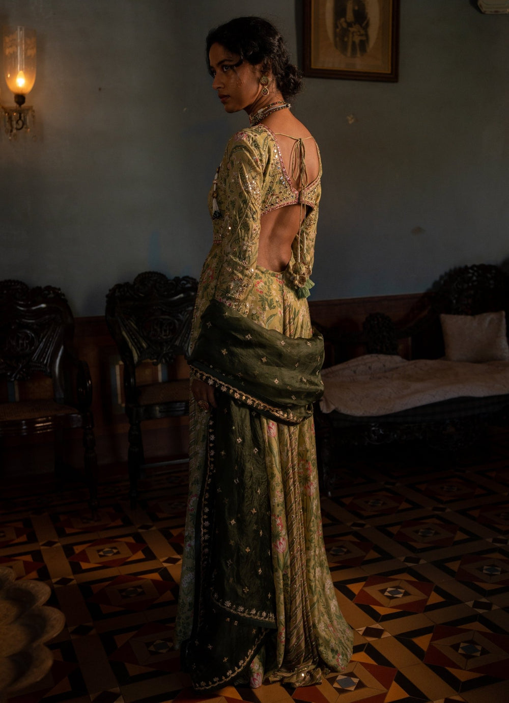 Sage Green Printed Anarkali Set Paulmi and Harsh - Fabilicious Fashion