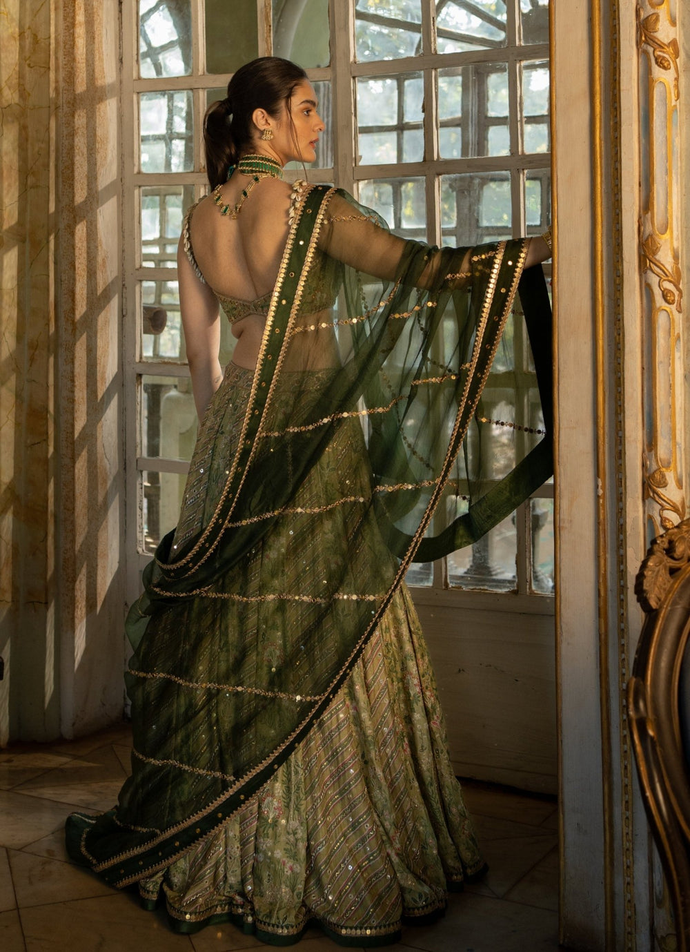 Sage Green Printed Cotton Silk Lehenga Set Paulmi and Harsh - Fabilicious Fashion