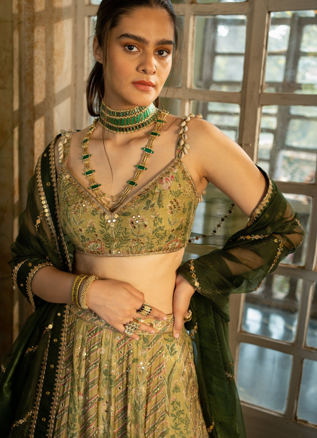 Sage Green Printed Cotton Silk Lehenga Set Paulmi and Harsh - Fabilicious Fashion