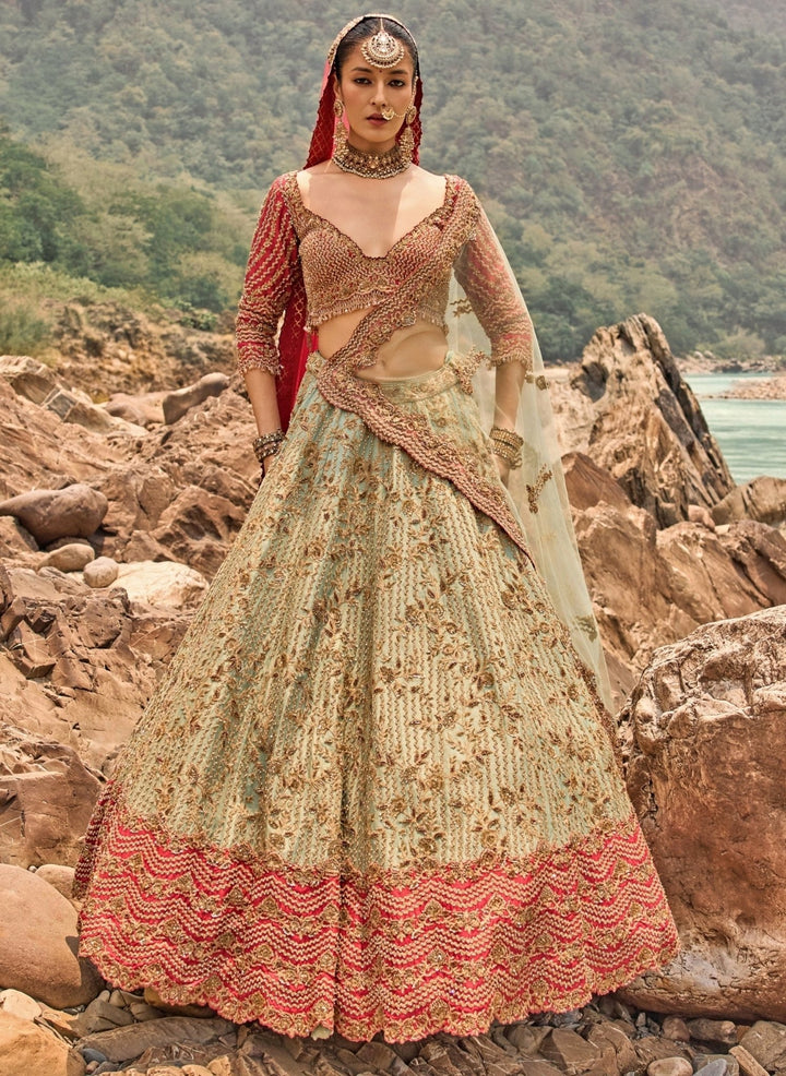 Nitika Gujral Sage Green Raw Silk Bridal Lehenga SetFabilicious Fashion