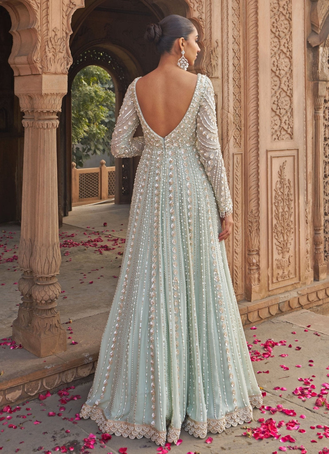 Sage Green Sequin And Pearl Embroidered Anarkali Nidhika Shekhar - Fabilicious Fashion