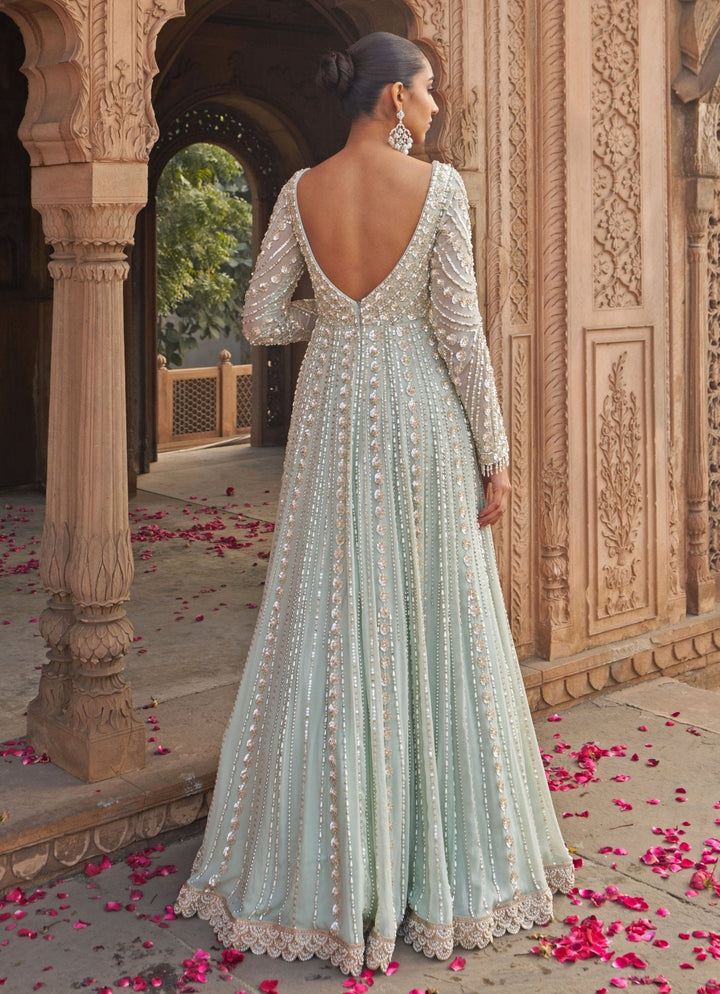 Sage Green Sequin And Pearl Embroidered Anarkali Nidhika Shekhar - Fabilicious Fashion