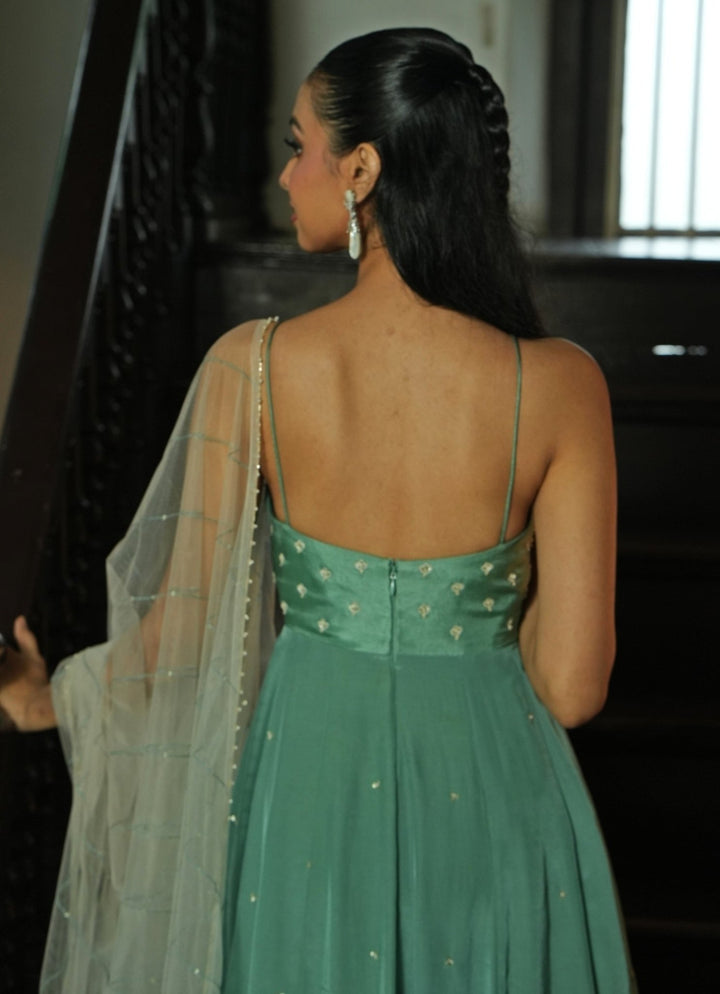 Sage Green Silk Anarkali Set With Off White Dupatta Enamour by Radha - Fabilicious Fashion