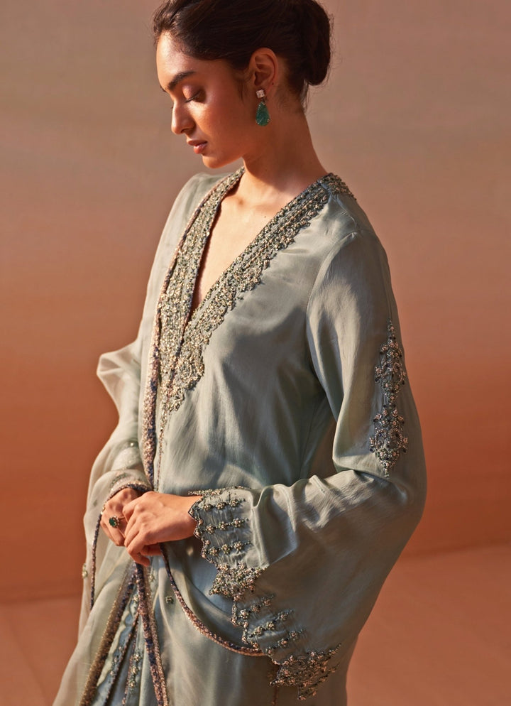 Nitika Gujral Sage Green Silk Kurta Palazzos SetFabilicious Fashion