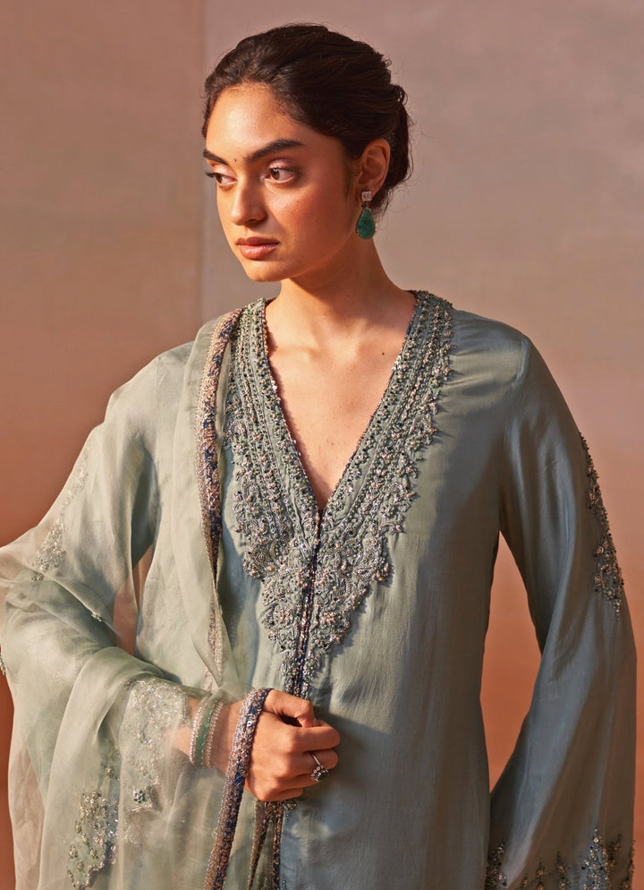 Nitika Gujral Sage Green Silk Kurta Palazzos SetFabilicious Fashion