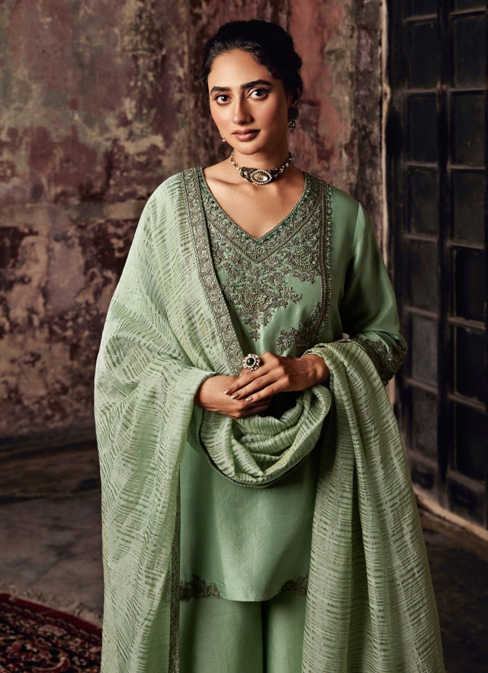 Prisho Sage Green Silk Kurta Sharara SetFabilicious Fashion