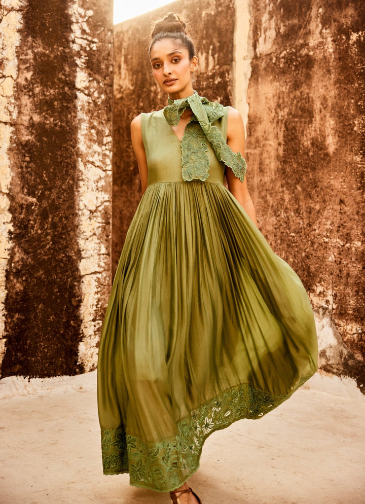 Sage Green Silk Organza Dress Paulmi and Harsh - Fabilicious Fashion
