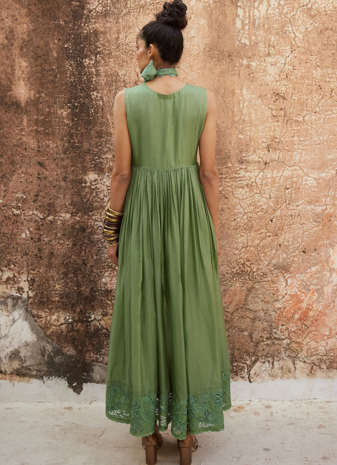 Sage Green Silk Organza Dress Paulmi and Harsh - Fabilicious Fashion