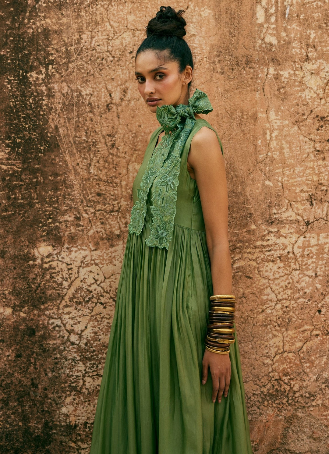 Sage Green Silk Organza Dress Paulmi and Harsh - Fabilicious Fashion