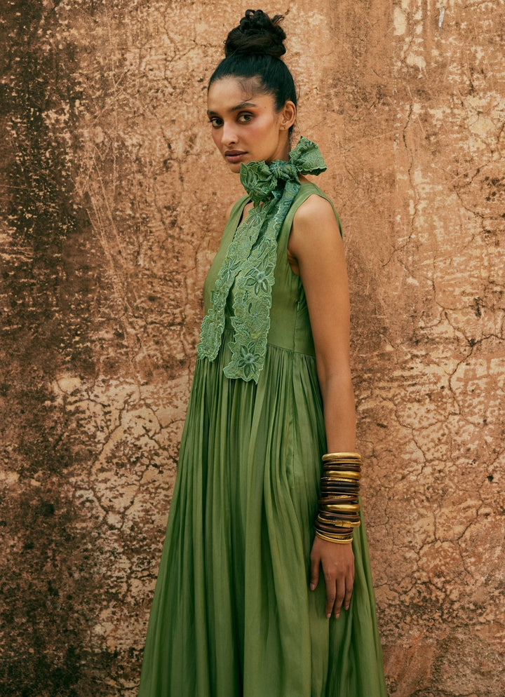 Sage Green Silk Organza Dress Paulmi and Harsh - Fabilicious Fashion