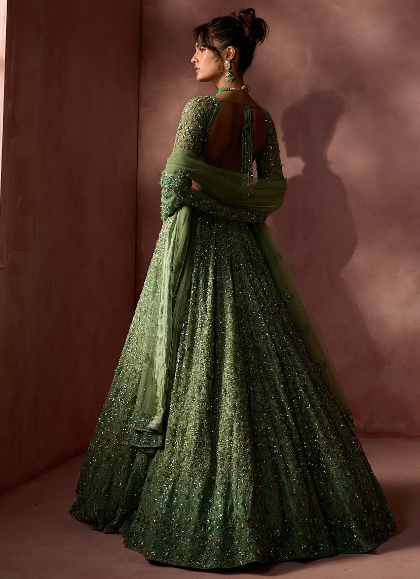 Sage Green Soft Net Lehenga Set Nitika Gujral - Fabilicious Fashion