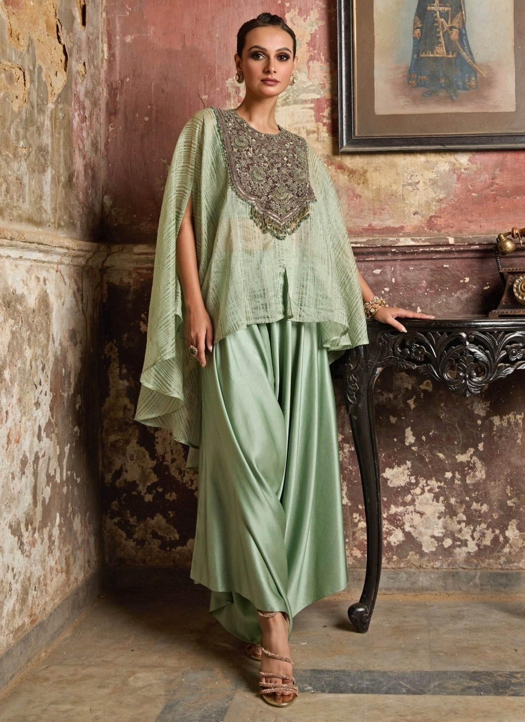 Prisho Sage Green Tissue Kaftan Pants SetFabilicious Fashion