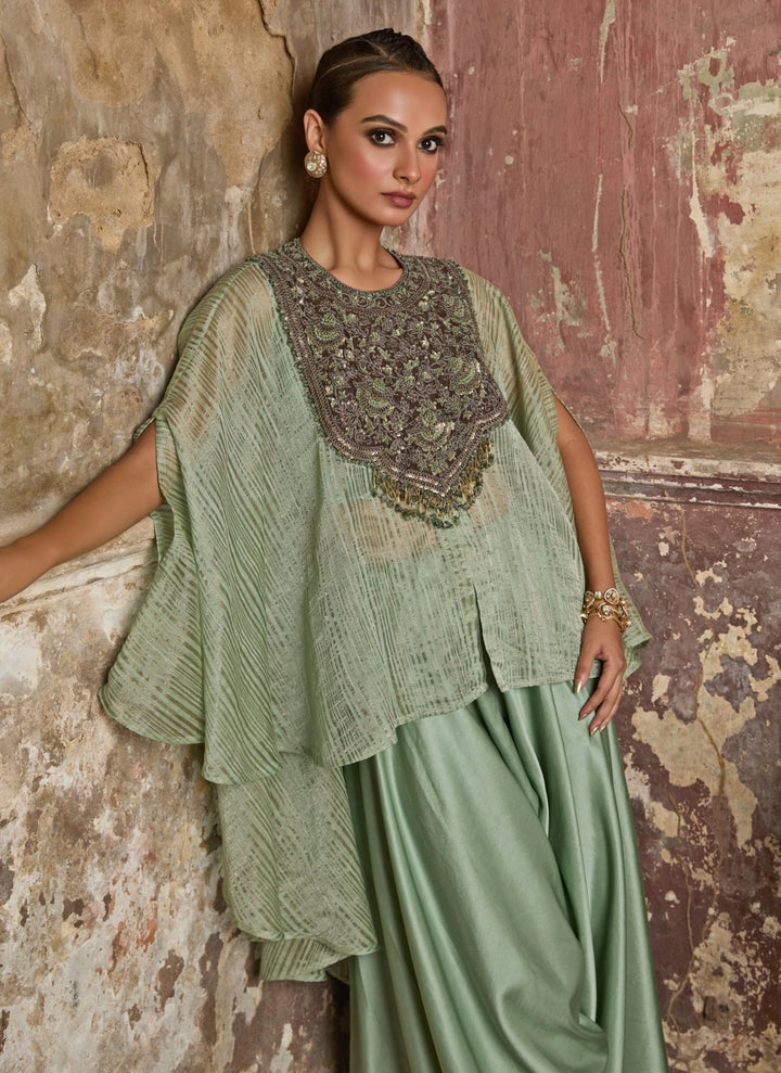 Prisho Sage Green Tissue Kaftan Pants SetFabilicious Fashion