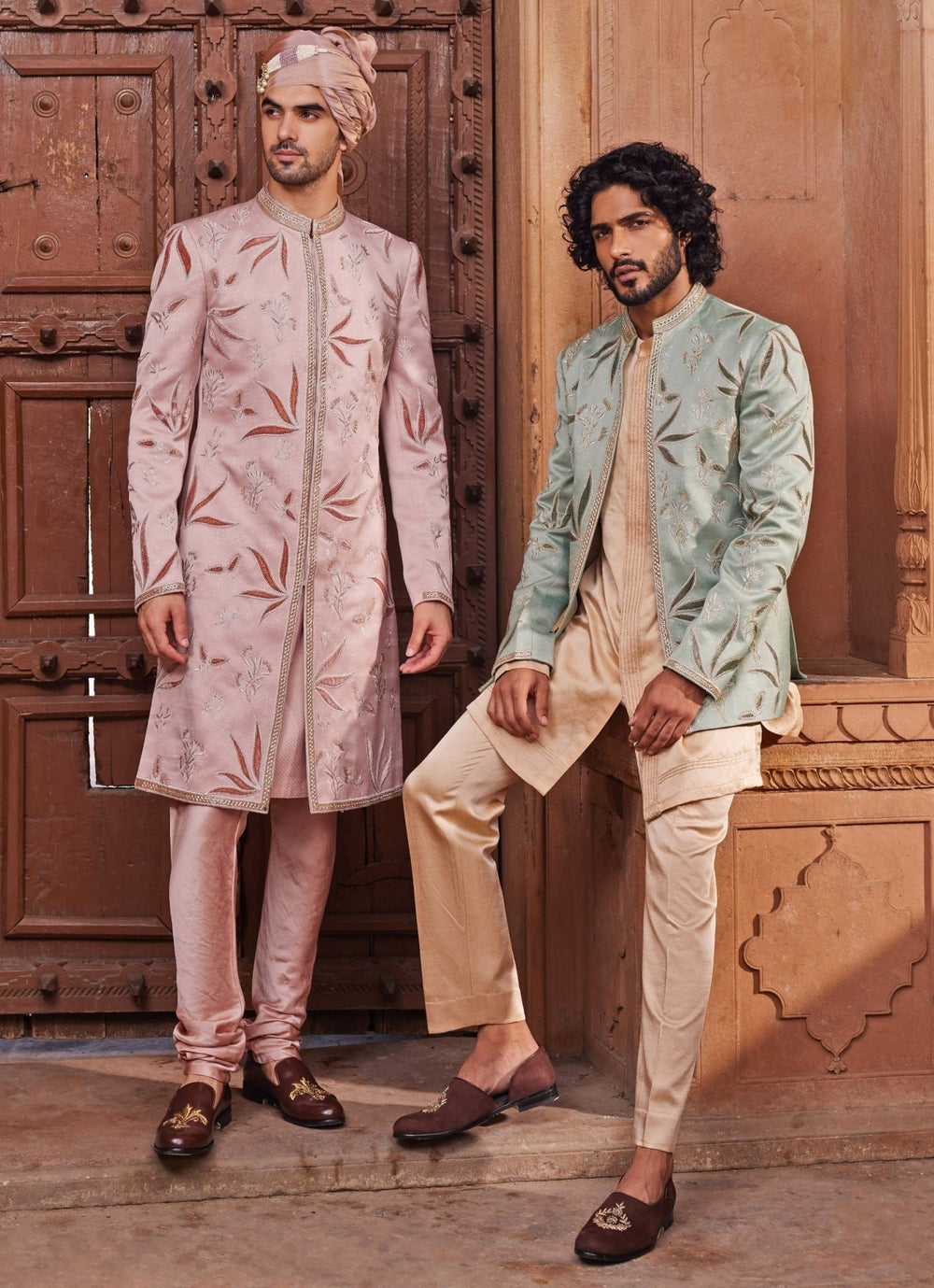 Sage Green Velvet Applique Jacket Set Contrast By Parth - Fabilicious Fashion